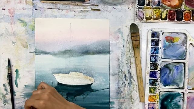 Рисуем лодку акварелью смотреть онлайн
