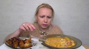 МУКБАНГ БОРЩ С КОЛБАСОЙ, ГИОЗА С РЫБОЙ И ОВОЩАМИ/Mukbang еда на камеру/Русский мукбанг/Домашняя еда