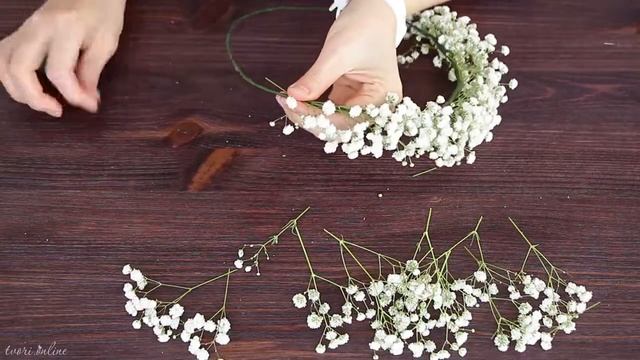 Венок на голову из живых цветов: гипсофила. Мастер-класс смотреть онлайн