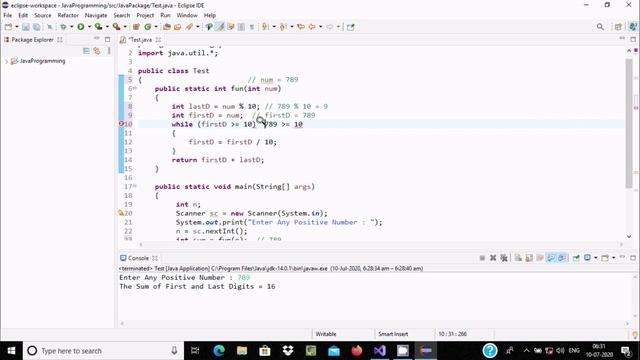 Sum of First and Last Digit in Java