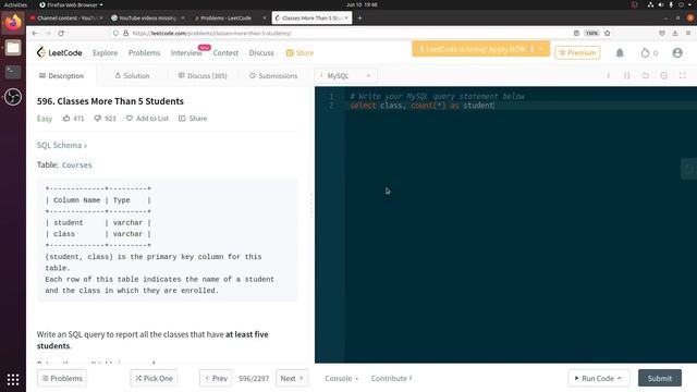 Classes More Than 5 Students (Leetcode SQL) in Telugu