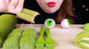 ASMR GREEN TEA *EDIBLE TOWEL, SPOON, SKEWER TTEOK, EYEBALL JELLY EATING SOUNDS MUKBANG 먹방 咀嚼音
