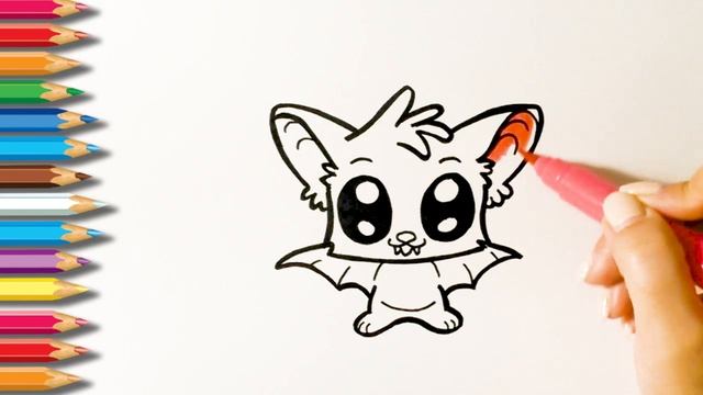 Как нарисовать милую ЛЕТУЧУЮ МЫШЬ. Раскраска МЫШОНОК. Мультик - раскраска. Учим цвета смотреть онлайн