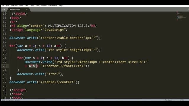 Multiplication Table In JavaScript