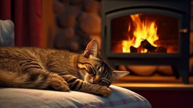 Cat Purring Sound ? 12 Hours Of Cozy Evening With Purring Cat And Crackling Fireplace Vol. 2