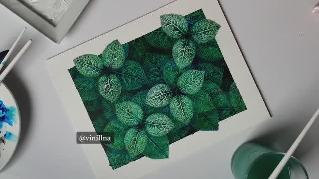 Декоративная картина с листьями акрилом / Техника штамп смотреть онлайн