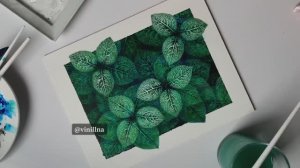 Декоративная картина с листьями акрилом / Техника штамп