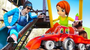 Мультик и Маша Капуки - Красный трактор и детская площадка - Веселая Школа и песенка про качели