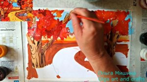 С объяснением! Как нарисовать декоративный осенний пейзаж для начинающих.