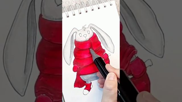 Sketch with markers - Hare with a scarf / Рисунок маркерами Заяц в шарфе