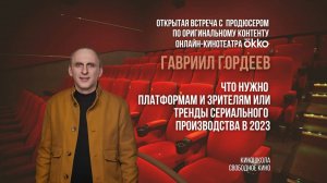 ГАВРИИЛ ГОРДЕЕВ: ЧТО НУЖНО ПЛАТФОРМАМ И ЗРИТЕЛЯМ ИЛИ ТРЕНДЫ СЕРИАЛЬНОГО ПРОИЗВОДСТВА В 2023