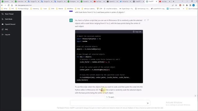 ChatGPT AI to Rhinoceros Python script