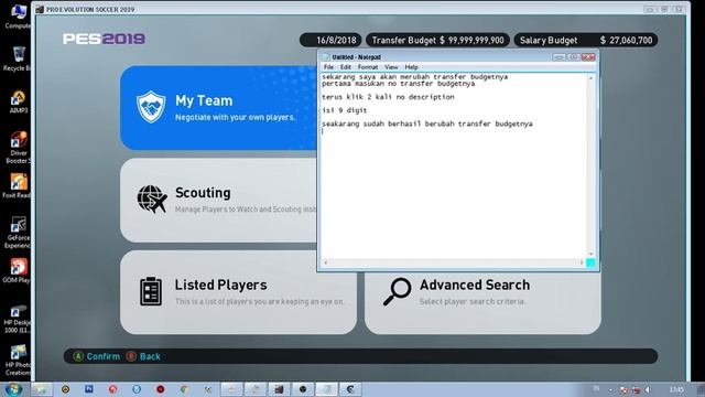 Cheats Transfer Budget & Salary Budget in Master League by Cheat Engine | PES 2019 PC