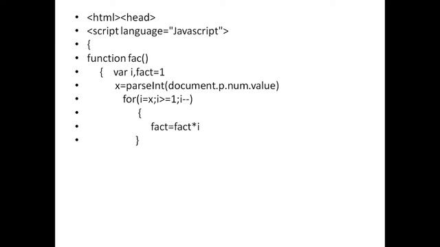 factorial of a number using javascript