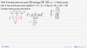Titik R terletak pada ruas garis PQ sehingga PR : RQ = 1 : 3. Vektor posisi dari P dan Q berturut..