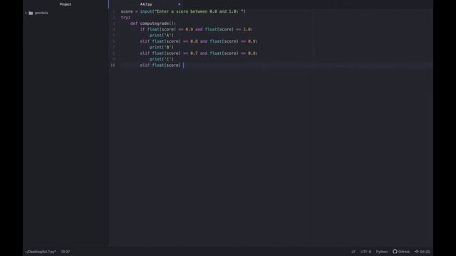 Python For Everybody (Functions) Exercise 7 | Program using computegrade() | Parameter and string