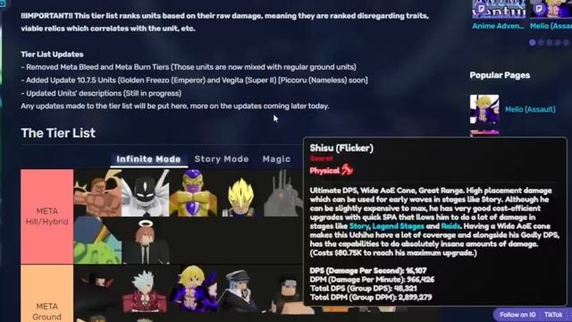 TIER LIST OFICIAL UPDATE 11.7.5 - Roblox [Anime Adventures] смотреть онлайн