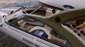 Отрывок. Закрытый катер Enigma® 590 HT, золотистый "Общий вид с пирса" (1:03 мин)