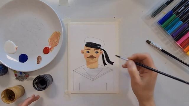 How to draw a sailor! Как нарисовать моряка! Открытка на 23-е февраля