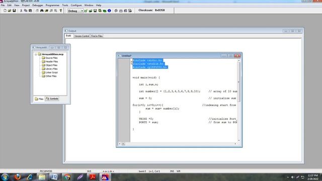Embedded C program to add array of n numbers | MPLAB IDE | Microcontroller