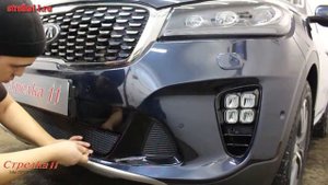 Защита радиатора ПРЕМИУМ KIA SORENTO PRIME III рестайлинг 2017-2018г.в. (Черный) - strelka11.ru