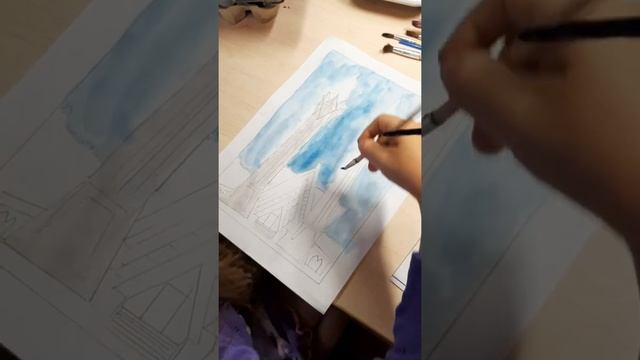 КОНКУРС ,,Я РИСУЮ УФУ,,, ДОЧКА РИСУЕТ ПОЭТАПНО КРАСКАМИ МЕЧЕТЬ "ЛЯЛЯ ТЮЛЬПАН". ????  ВИКА 6 ЛЕТ 202
