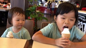 Camellia and Daisy at McDonald langkawi eat ice cream