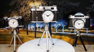 Zegar jak aparat fotograficzny FED 3 retro loft plus statyw Vintage camera clock tripod