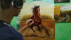 Лошадь маслом #Shorts #как нарисовать лошадь