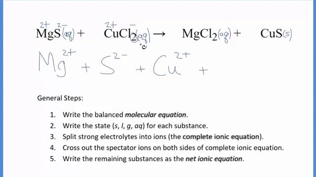 How to Write the Net Ionic Equation for MgS + CuCl2 = MgCl2 + CuS смотреть онлайн