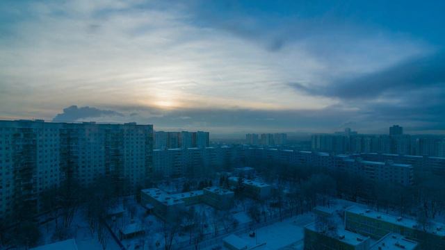 Морозное утро в городе с высоты | Frosty morning in a city from the height - timelapse 4K UHD