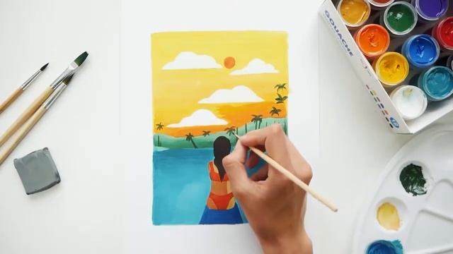 Как нарисовать закат и море гуашью Erich Krause (мастер-класс) смотреть онлайн