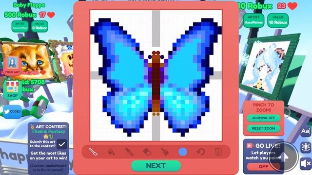 Roblox “Starving Artists” time lapse tutorial: How to draw a symmetrical butterfly pixel art смотреть онлайн