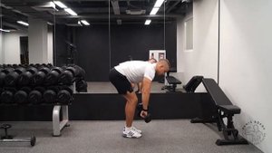 Махи гантелями в стороны в наклоне