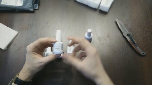 Посылка  Набор Гель-лаков из Китая Основа финишный слой и 3 цвета на выбор