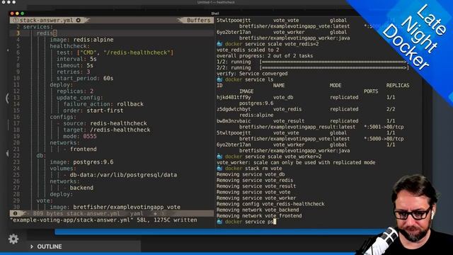 Late Night Docker! Live streaming improving Swarm distributed app uptime смотреть онлайн