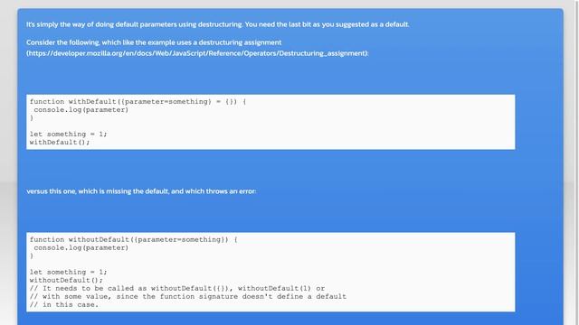 JS function declaration: curly brace object assigned with an empty object in parameter declarati...