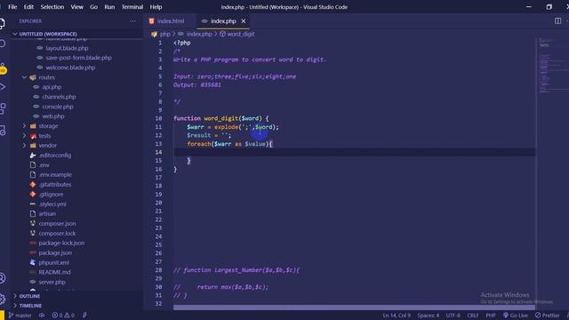 PHP - Exercises, Practice, Solution 12 word to digit