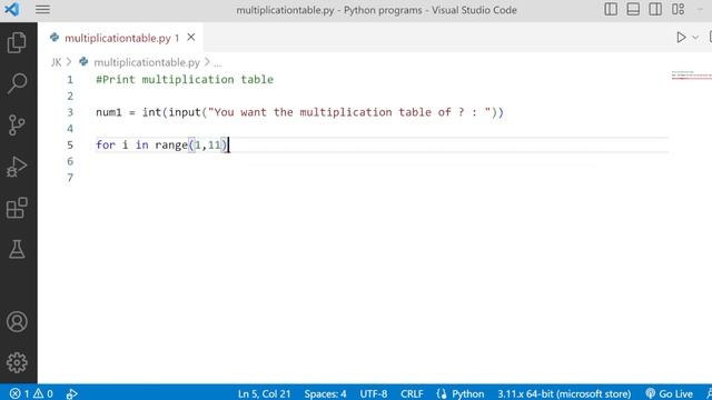 Python program to print multiplication table - tamil - simple python programs- learn python in tami