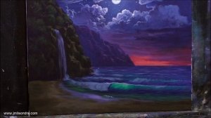 Acrylic Landscape Painting in Time-lapse / Moonlight on the Beach / JMLisondra