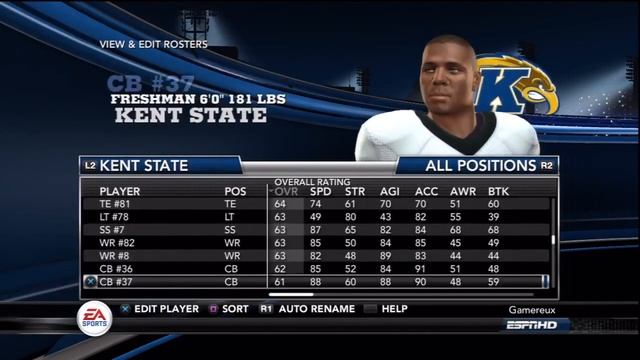 NCAA Football 11 Kent State Golden Flashes Overall Player Ratings