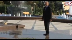 Посещение памятника общенациональному лидеру Гейдару Алиеву в Уджаре