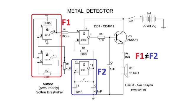 ⚒  Простой МЕТАЛЛОИСКАТЕЛЬ на микросхеме CD4011 своими руками ⚒