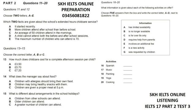 Cambridge IELTS Book 17 SECTION 2 Listening Test 1 to 4 with Answer key