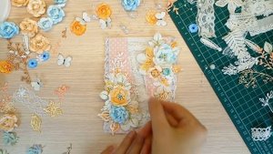 Открытка с цветами и кружевом / Скрапбукинг / scrapbooking card with flowers (step by step)