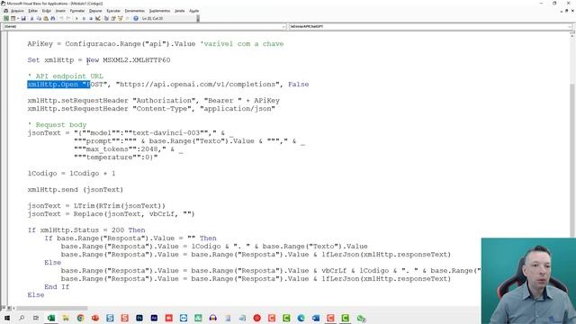 Use o ChatGPT NO Excel - Como Integrar API ChatGPT no EXCEL com VBA смотреть онлайн