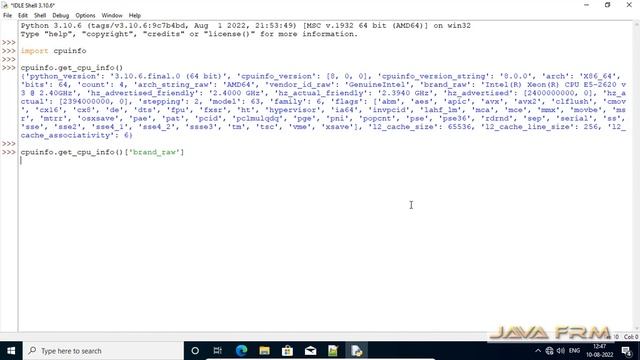 How to get CPU Information using cpuinfo module of Python 3 on Windows 10
