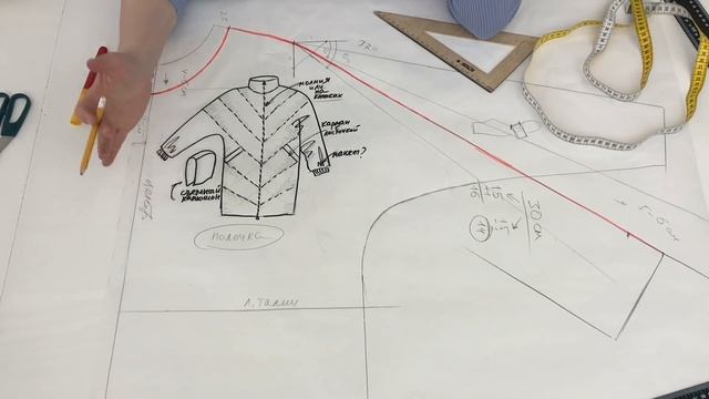 Моделирование  стеганого пальто/куртки на весну с рукавом летучая мышь #шьюдома #стеганоепальто