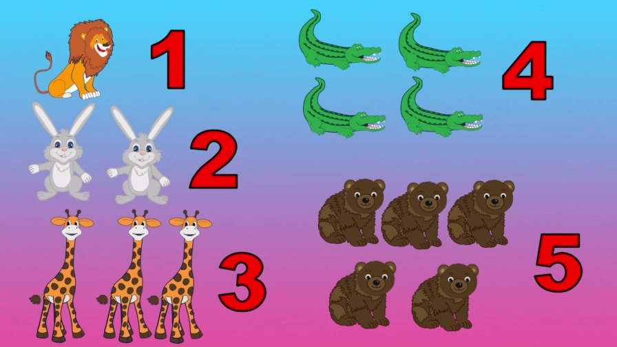 Учим цифры. Счет от 1 до 5. Дикие животные. Развивающие мультики для детей