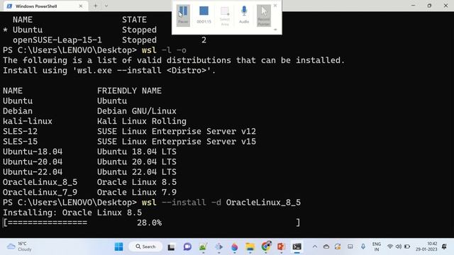 Oracle Linux 8 5 installation in WSL on Windows 11